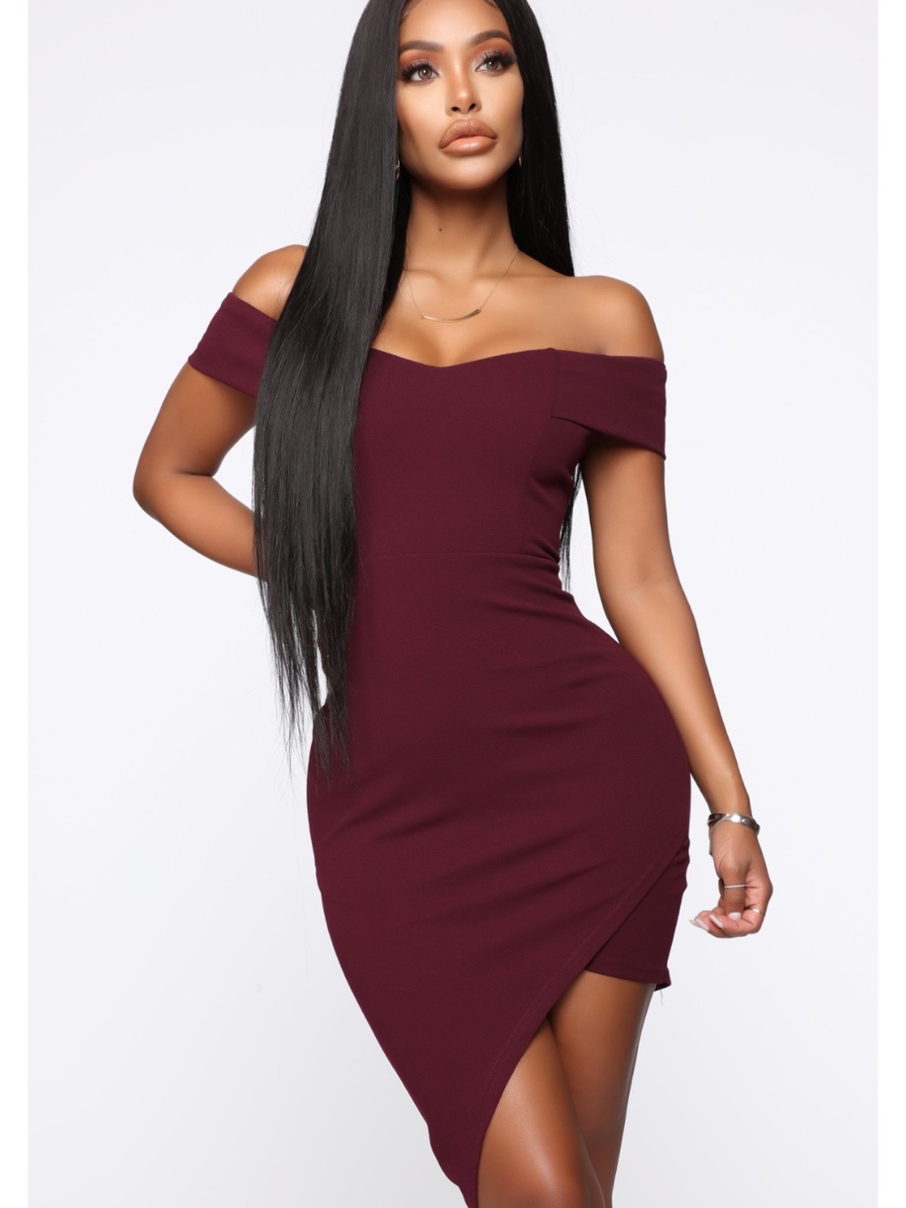 Plum Off Shoulder Bodycon Dress